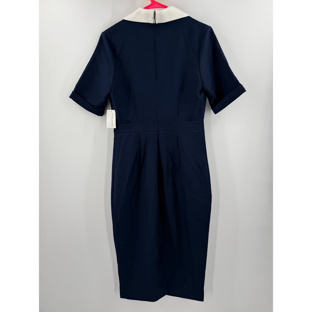 ALEXIA ADMOR Dress SZ 6 NWT Retro Collared Navy White Sheath Knee Length Modest - Picture 15 of 15